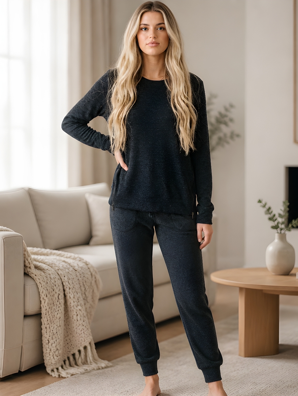 Medium Charcoal Grey Long-Sleeve Tee With Side Zippers